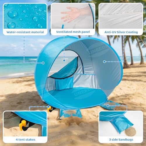 Baby Beach Tent Pop Up Baby Tent with UV Protection - Portable Infant Shade Canopy, Must-Have Beach Baby Essentials (Blue,...