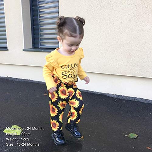 YALLET 3Pcs Toddler Girl Clothes Solid Color Long Sleeves Ruffle Top+Floral Pants+Headband 1-6 Years Fall/Winter Outfits Set