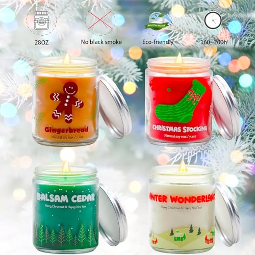 Christmas Candles - Christmas Gifts for Women & Men, 4 Pack Natural Soy Wax with Holiday Scents, Perfect for Xmas, New Yea...