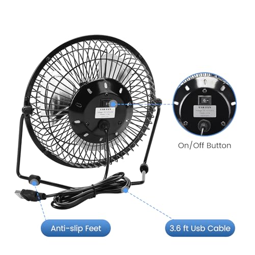Fanspex 6" USB Desk Fan, Small Desktop Fans for Home Office Bedroom, Metal Construction with 360° Adjust Tilt, 1800 RPM Fa...