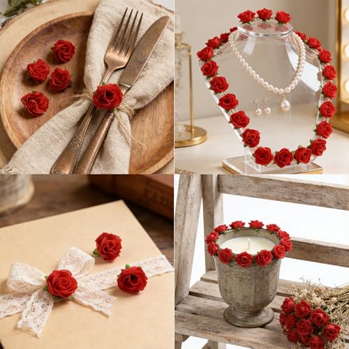 SITUMEIZI 100 Pcs 1.3 inches Mini Red Rose Head Fake Red Roses Artificial Flowers for Home DIY Flower Wall Mother's Day Pa...