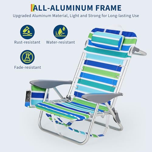 GarveeLife Backpack Beach Chair for Adults 2 Pack, Lightweight Portable Lay Flat Folding Beach Chair with 5 Positions, Bac...