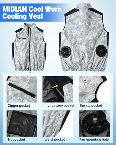 MIDIAN Air Conditioning Vest 30V High-Power Fans 20000mAh Battery Cooling Workwear for Hot Summer Outdoor & Industrial Use
