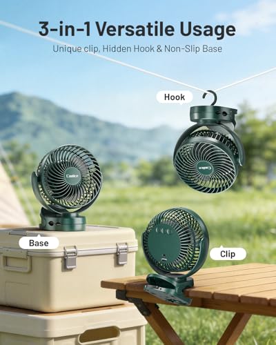 Camping Fan with Remote Control - 12000mAh Rechargeable Battery Powered Fan, Camping Fans for Tents with LED light & Hangi...