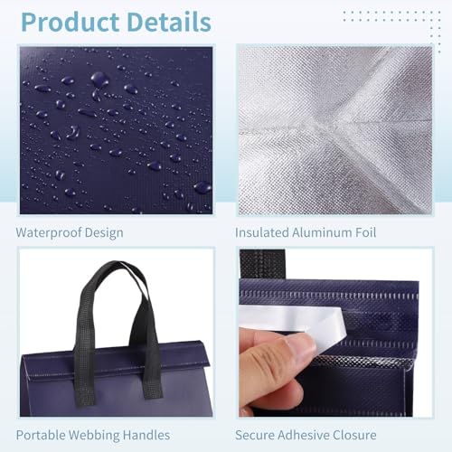 50 PCS Insulated Cooler Bags, Large Thermal Tote with Aluminum Foil & Adhesive Closure, Waterproof Portable Grocery Bag fo...