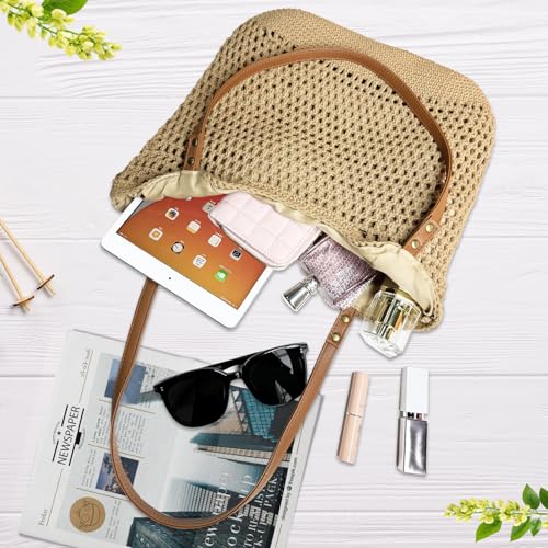 Bototack Crochet Beach Bag for Women - Summer Mesh Beach Tote Bag Boho Woven Purse Shoulder Handbags for Vacation Travel