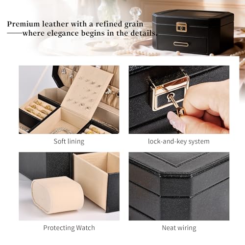 Greenfeather Jewelry Organizer Box for Women, Decorative Storage Box with Lid,Jewelry Box with Lock and Key,2 Tier Jewelry...