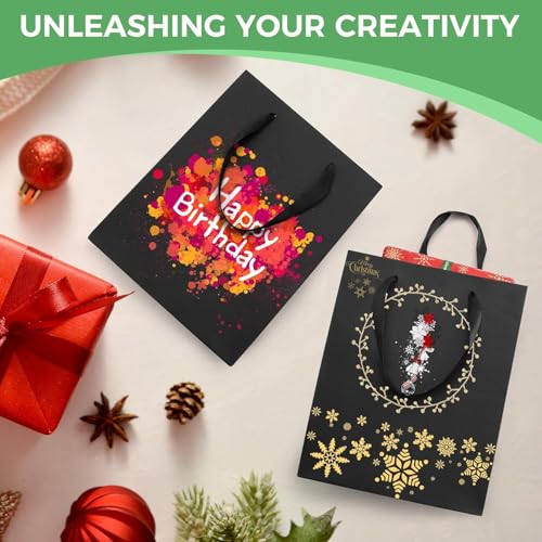 PrimeSign Black Gift Bags With Handles: 8x5x10 Inch 6 Pack Medium Paper Bags Bulk For Party Shopping Wedding Birthday Grad...