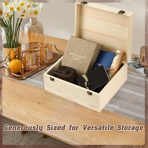 HIPNOOK Unfinished Wood Boxes Large Wooden Boxes with Hinged Lid – 12 x 9x5 Inch Keepsake Box-Memory Box for Crafts, Stora...