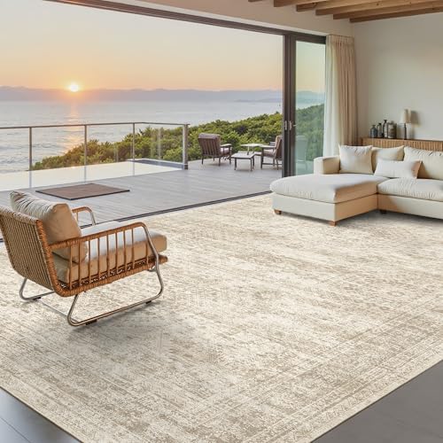 Soalmost Washable Area Rug 8x10, Large Soft Rugs for Living Room Vintage Beige Carpet 8x10 Area Rugs for Bedroom Dining Ro...