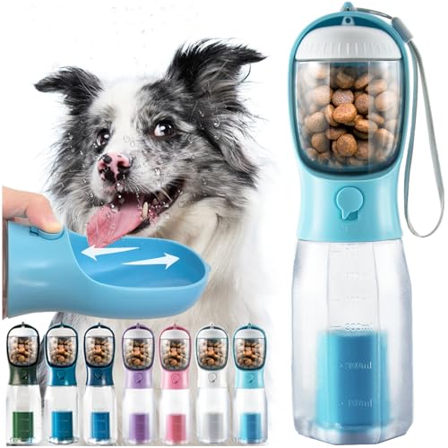 MoonyMars Portable Water Bottle for Dogs, 3 in 1 Pet Travel Bowl Dispenser with Food Treat Container & Poop Bag Holder, Su...
