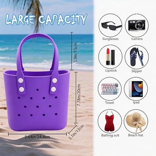 Rubber Tote Bag Small Beach Bag,Practical And Portable Travel Bag,Washable Open Handbag for Work Travel