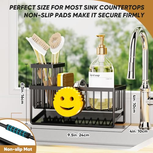 Taugast Sponge Holder for Kitchen Sink,Smiley Face Sink Caddy with Removable Brush Holder,Self-Draining Sponge Caddy for S...