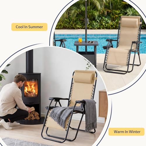 Sweetcrispy Zero Gravity Chairs, Set of 2 Portable Recliner Beach Camping Patio Outdoor Folding Lounge Chair with Cup Hold...