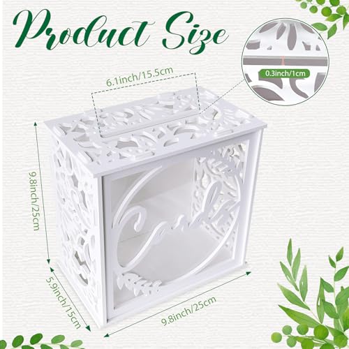 OurWarm White Wedding Card Box for Receptions, PVC Gift Card Box for Wedding with Acrylic Windows, Rustic Envelope Money G...