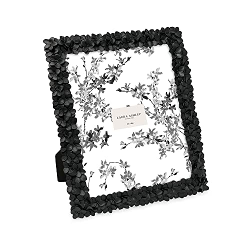 Laura Ashley 8x10 Black Flower Textured Hand-Crafted Resin Picture Frame w/Easel & Hook for Tabletop & Wall Display, Decor...