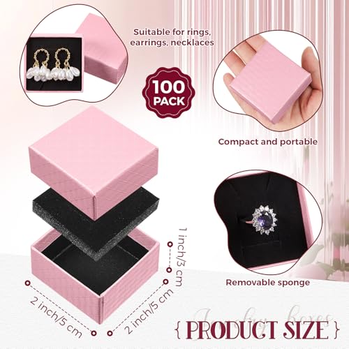 Landical 100 Pcs Jewelry Ring Gift Box 2'' x 2'' x 1'' Small Cardboard Earring Ring Gift Box with Velvet and Sponge Liner ...