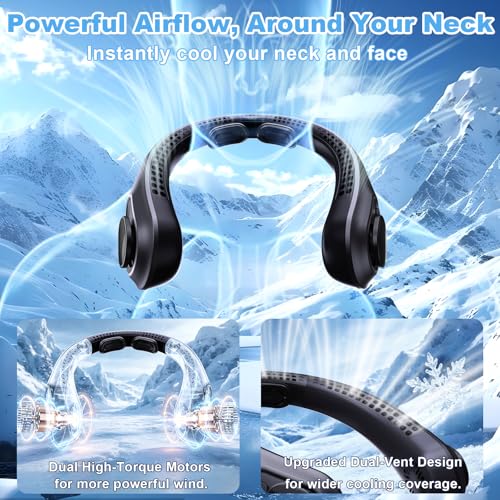FYALLASO Portable Neck Fan Rechargeable - [with LED Display] 5 Speeds, 5000mAh Battery Operated Wearable Personal Cooling ...