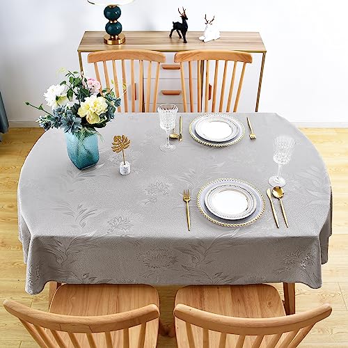 Wolkemer Shiny Small Oval Jacquard Tablecloth 52 x 70 Inch Grey Floral Countryside Leaves Damask Patterns Table Cloth Glos...