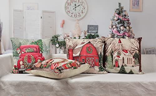 Hlonon Christmas Decorations Christmas Pillow Covers 18 x 18 Inches Set of 4 - Xmas Series Cushion Pillow Cover Custom Zip...