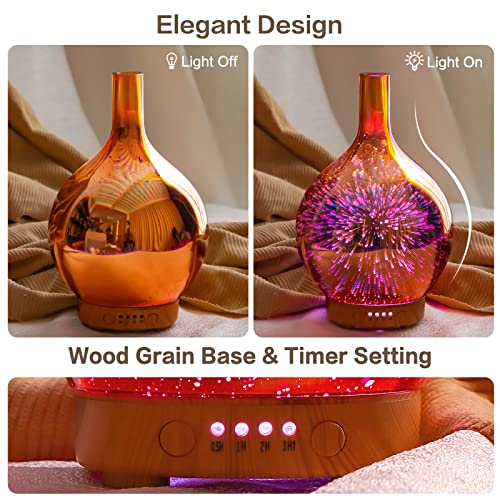 Porseme Essential Oil Diffuser 3D Glass Aromatherapy Ultrasonic Humidifier - 7 Color Changing LEDs, Waterless Auto-Off, Ti...