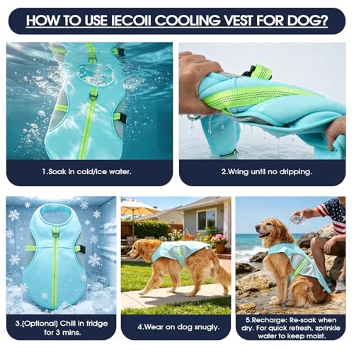 IECOii Dog Cooling Vest with Leash Ring for Summer, Reflective Breathable Dog Cooler Shirt, Adjustable Cooling Jacket Pet ...