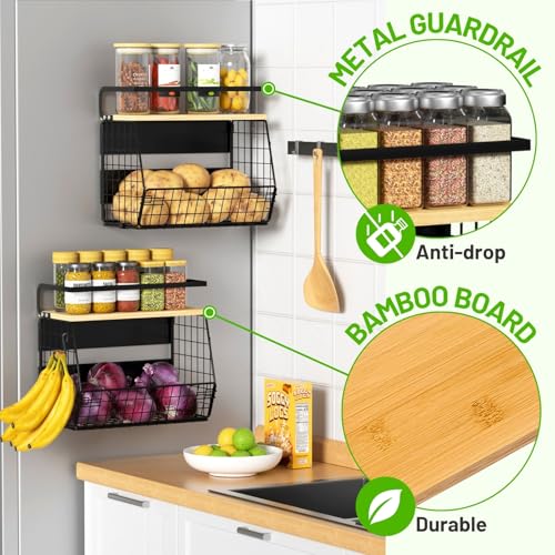 Ofiray-home Magnetic Shelf for Fridge with Wood Lid, Fruit Potato and Onion Storage Bins, Pantry Organizers & Storage, Lar...