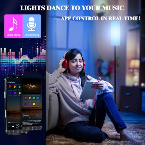 Qaubauyt Smart LED Floor Lamp with APP Control & RGB Colors - Dimmable Standing Lamp for Living Room, Bedroom, Gaming - Re...