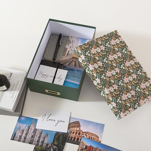 Soul & Lane Decorative Photo Storage Box with Lid, 11.7" × 7.7" × 4.5", Memory Box for Keepsakes, Floral Cardboard Picture...