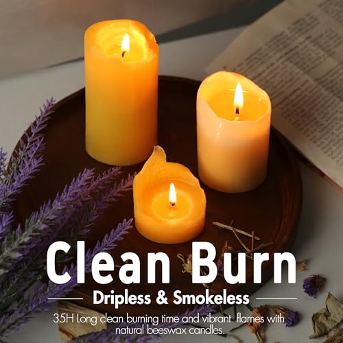 Natural Beeswax Candles 4 Packs, Beeswax Pillar Candles with 140 Hours Burn Time, Organic Emergency Candle Long Burning fo...