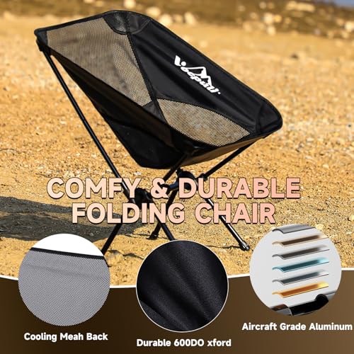 Vocpuli Camping Chair, Lightweight Folding Backpacking Hiking Chair, Compact Portable 330 lbs Capacity，Gifts for Men (Blac...