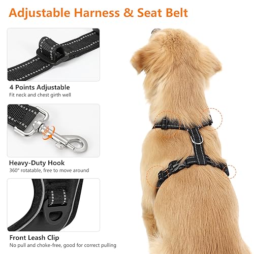 VavoPaw Dog Seat Belt Harness for Car, Dog Car Harness Adjustable Mesh Breathable & Dogs Seatbelt Safety Tether with Elast...
