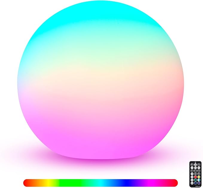 BLUEYE 6Inch LED Ball Night Light,200Lumens,16RGB Therapy,Remote Control Table Lamp,Rechargeable Orb Globe Sphere Ambient ...