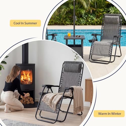 Sweetcrispy Zero Gravity Chairs, Set of 2 Portable Recliner Beach Camping Patio Outdoor Folding Lounge Chair with Cup Hold...