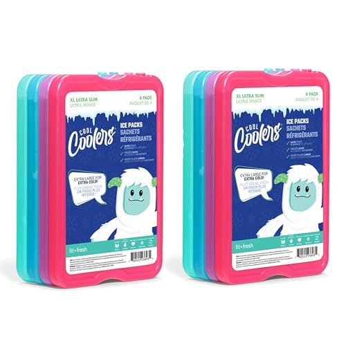 Cool Coolers by Fit & Fresh, Reusable & Long-Lasting XL Slim Ice Packs, Cold Packs for Cooler,Freezer Packs for Lunch Boxe...