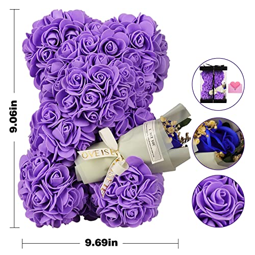 Purple Rose Bear Gifts for Women - Eternal Preserved Roses Teddy Gift, Romantic Anniversary Birthday Valentine Keepsake fo...