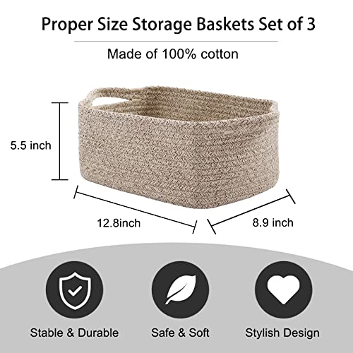 OIAHOMY Cotton Rope Baskets, Woven Baskets for Storage, Nursery Storage Baskets, Rectangle Storage Basket with Handles, St...