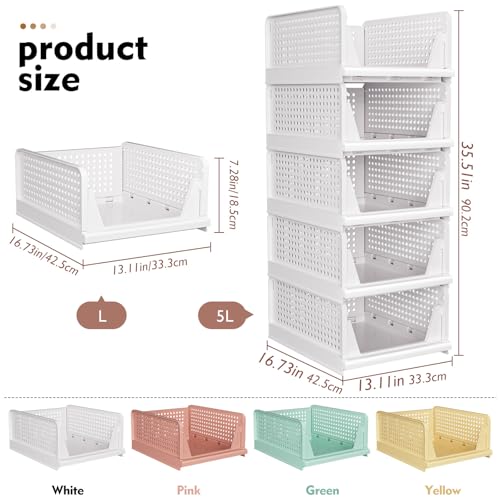 SNSLXH 5 Pack Stackable Closet Storage Basket, Multifunctional & Foldable Closet Organizer for Bathroom Kitchen Laundry Ro...