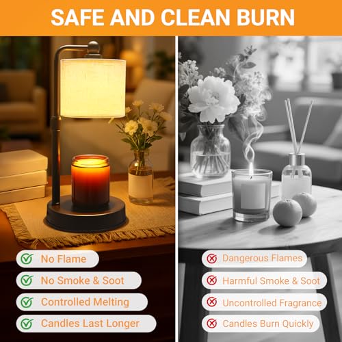 2 Pack Candle Warmer Lamp with Timer - Dimmable & Height Adjustable, Flame-Free Wax Warmer for Safe Use with Jar Candles -...