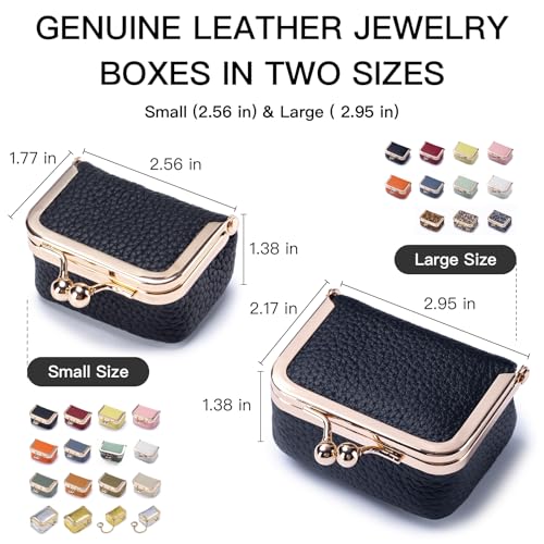 Genuine Leather Mini Jewelry Box - Vintage-Inspired Travel Jewelry Organizer with Kiss Lock, Compact Ring Box for Women, P...