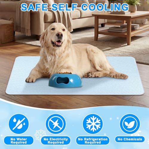 Fanfanwin 4 Pack Dog Cooling Mat 39" x 28" Summer Pet Self Cooling Mat and Sleeping Pad with Storage Bag Blue White Pet Pa...
