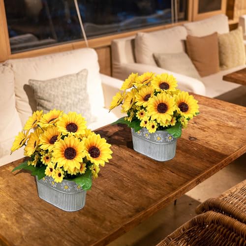 hopeme Artificial Flowers Fake Sunflowers in Pot, Faux Silk Flowers Floral Table Centerpiece Decoration, Rustic Potted Gre...