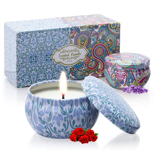 2 Pack Scented Candles, 2.5 oz Aromatherapy Candles for Home Scented, Natural Soy Candles with Floral Scents, Portable Sma...