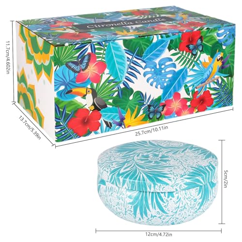 4-Pack Citronella Candle Set in Decorative Tropical Flower Tin Boxes - 3-Wick Functional Decorative Candles for Indoor & O...