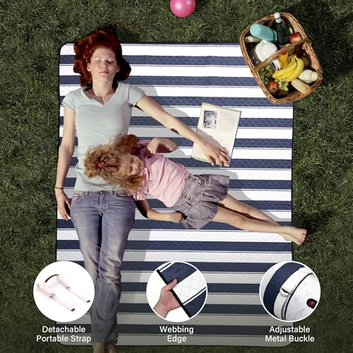 HX&OD Outdoor Picnic Blanket Extra Large, 80”x60” Waterproof Picnic Mat Foldable Camping Blanket Portable with Carry Strap...