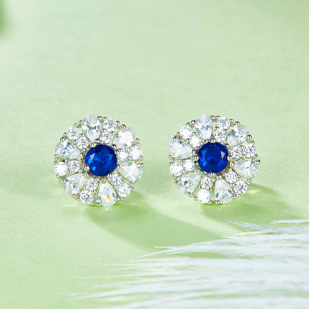 S925 Sterling Silver Cluster Stud Earrings, 3.5mm Lab-Grown Ruby Sapphire Emerald Halo, Platinum Plated 2.2g Women's Jewelry Gift Box