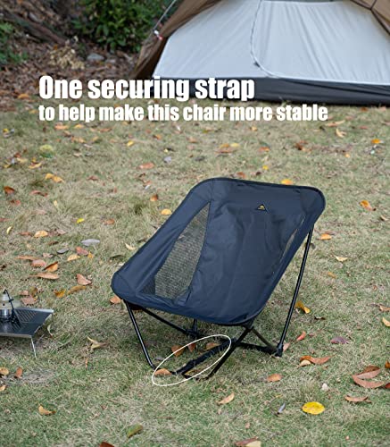 iClimb Low Ultralight Compact Camping Folding Chair with Side Pocket and Carry Bag (Black)