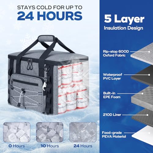 Maelstrom Soft Sided Cooler Bag, 30/40 Can Collapsible Insulated Ice Chest, Large Leakproof Portable Storage for Camping, ...