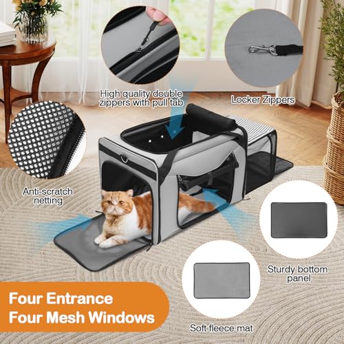 24"x16"x17" Soft Cat Travel Carrier with Litter Box, Expandable Cat Carrier for 2 Cats, Large Cat Carrier for Car Travel L...