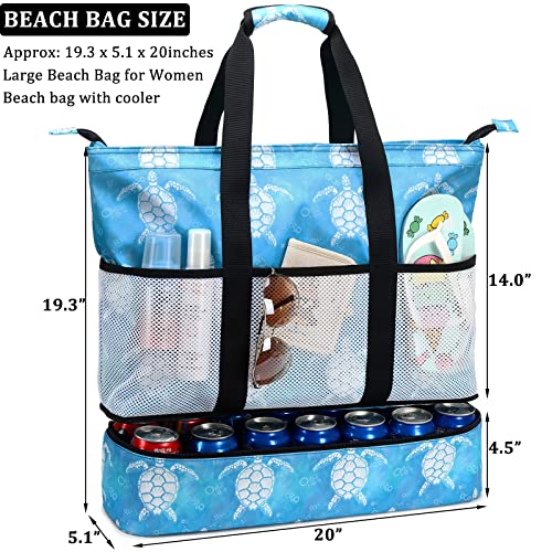 JIANYA Beach Bag Women Waterproof Sandproof Beach Tote Bags with Cooler Top Zipper Large Totes for Pool Travel Daily